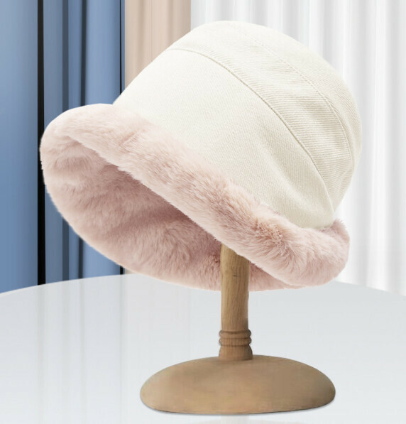 Hot push plush curled bucket hat (E-313 off-white)