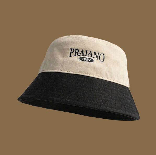 Popular fashionable and versatile embroidered fisherman hat (E-438CHT beige + black brim)