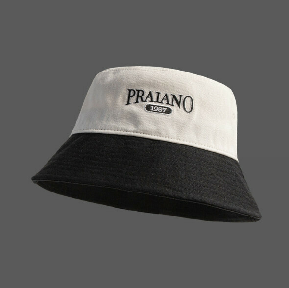 Popular fashionable and versatile embroidered fisherman hat (E-438CHT white + black brim)