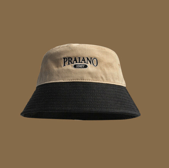 Popular fashionable and versatile embroidered fisherman hat (E-438CHT khaki + black brim)
