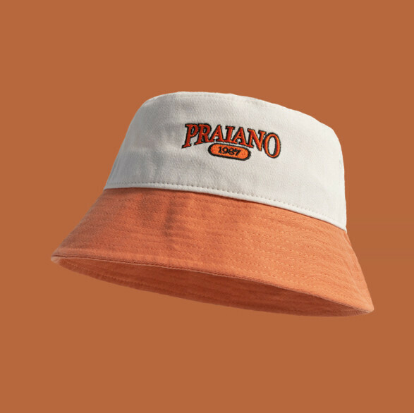 Popular fashionable and versatile embroidered fisherman hat (E-438CHT white + orange brim)