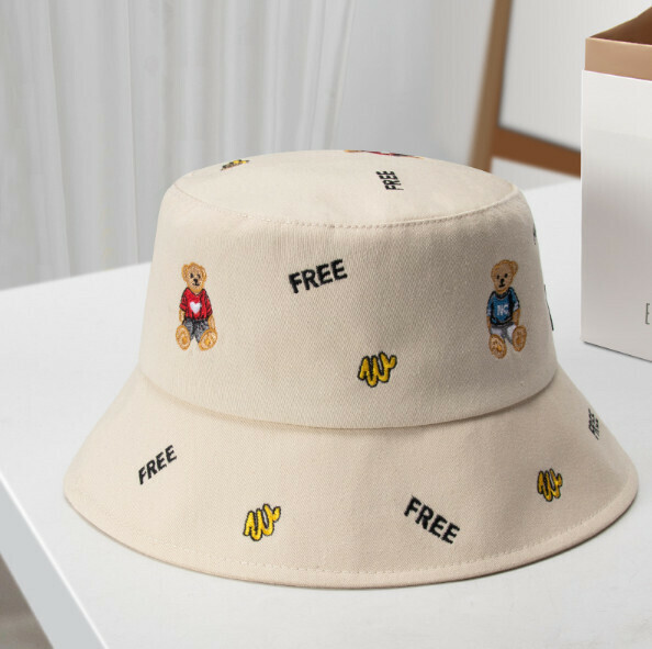 Hot Recommended Cartoon Embroidered Bucket Hat (E-249 Beige)