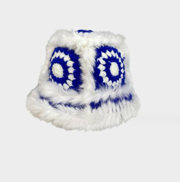 Hot recommended Chinese style warm knitted bucket hat (blue)
