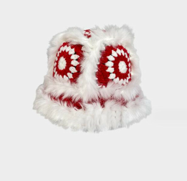 Popular Chinese style warm knitted bucket hat (red)