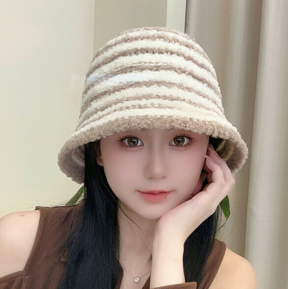 Hot recommended striped knitted bucket hat (E-537CHT khaki)