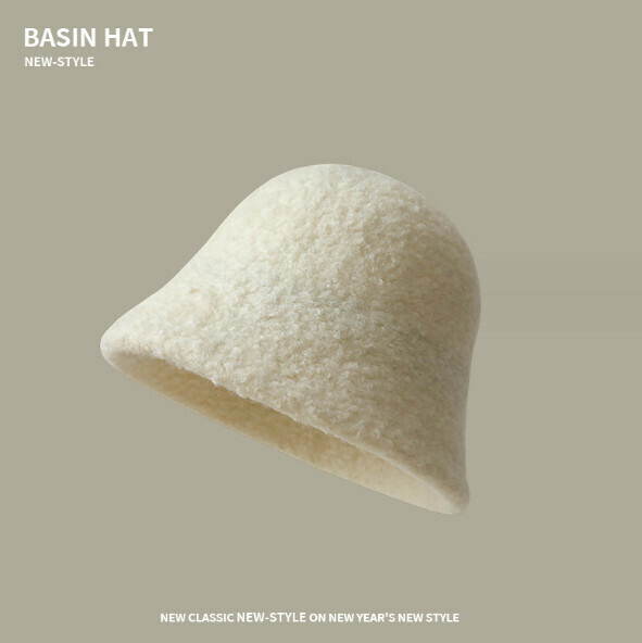 Hot push velvet thickened and warm solid color fisherman hat (E-577 white)