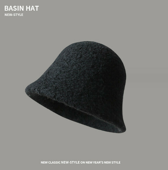 Hot push velvet thickened and warm solid color fisherman hat (E-577 black)