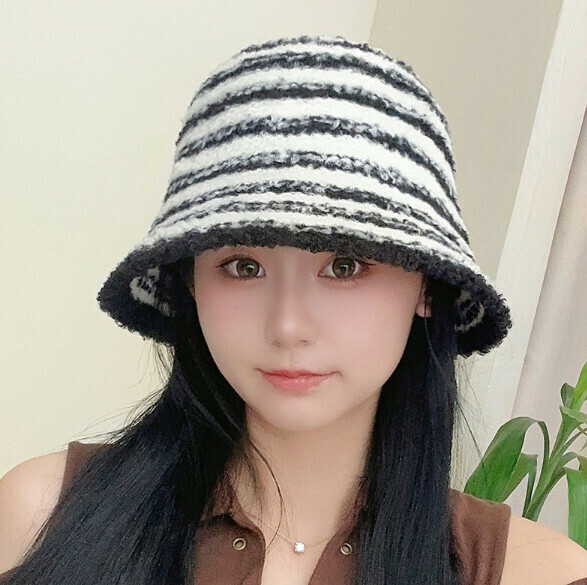 Hot recommended striped knitted bucket hat (E-537CHT white)