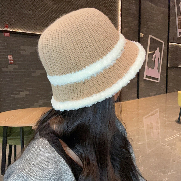 Hot recommended color block knitted bucket hat (E-509 brown)