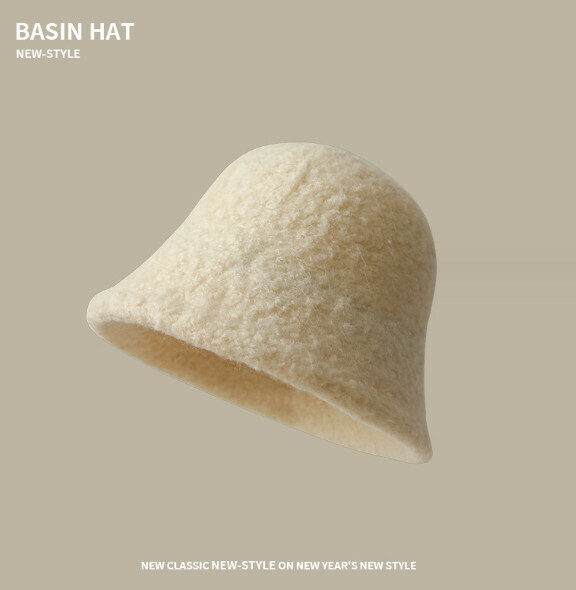 Hot push velvet thickened and warm solid color fisherman hat (E-577 beige)
