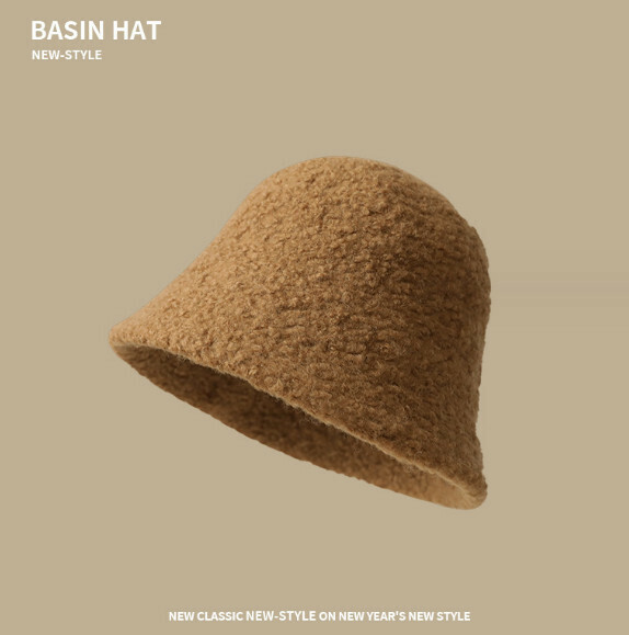 Hot push velvet thickened and warm solid color fisherman hat (E-577 camel)