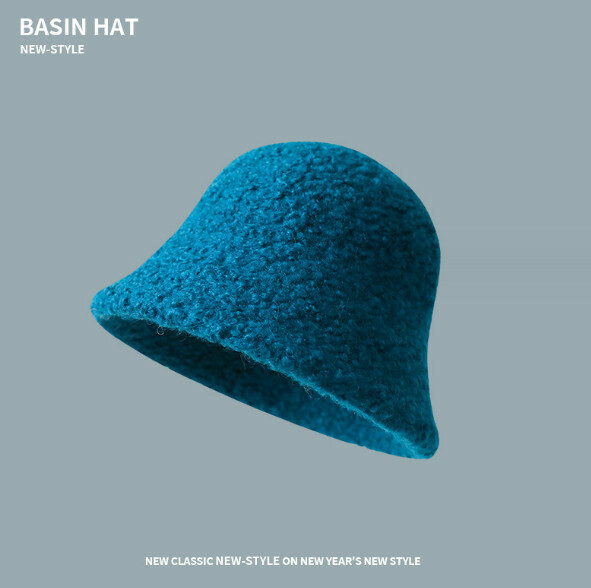 Hot push velvet thickened and warm solid color fisherman hat (E-577 peacock blue)
