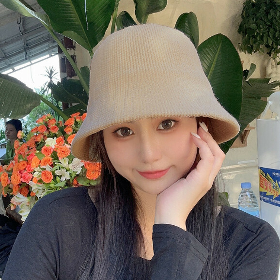 Hot chenille bucket bucket hat (E-510CHT beige)