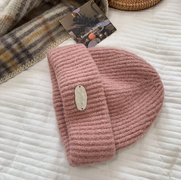Popular loose and warm thick woolen knitted hat (A-495 Korean pink)