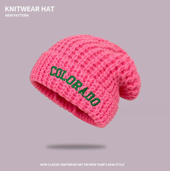 Hot style loose and versatile ear protection knitted hat (A-491 rose pink)