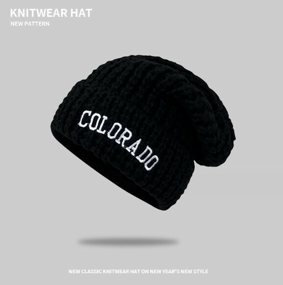 Hot style loose and versatile ear protection knitted hat (A-491 black)