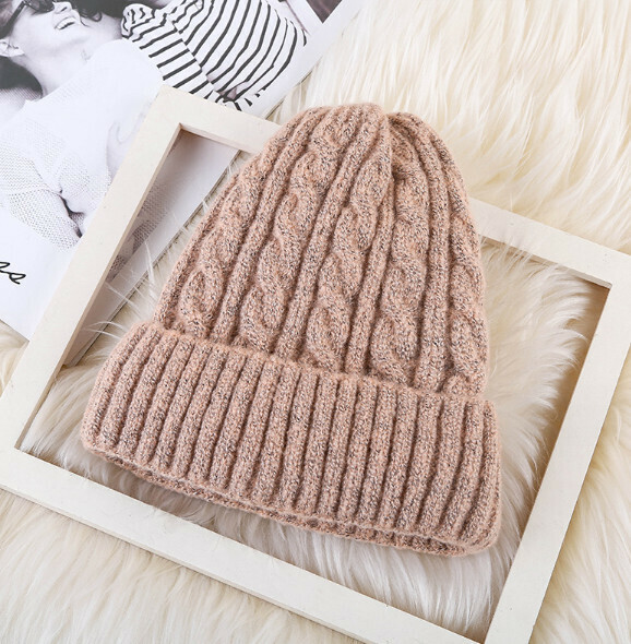 Popular twist and velvet mohair knitted hat (A-111 pink)