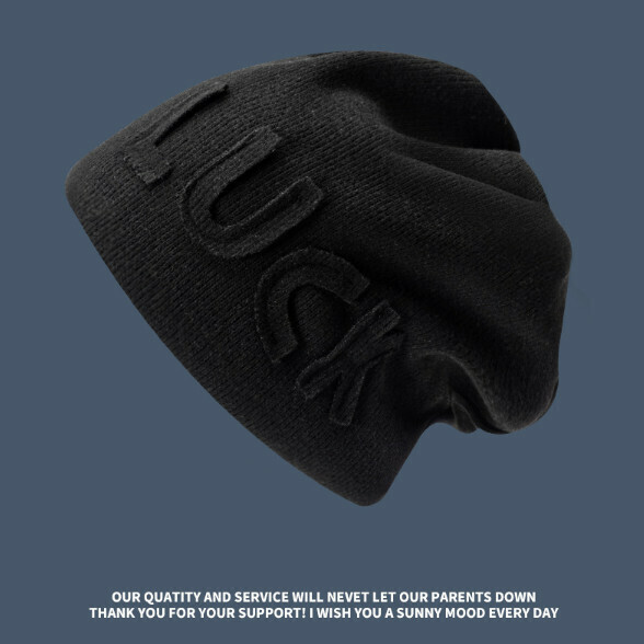 Popular letter pile plus velvet knitted hat (A-177 black)