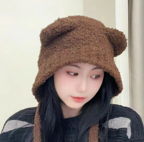 Hot style bear ears woolen lace knitted hat (E-429 brown)