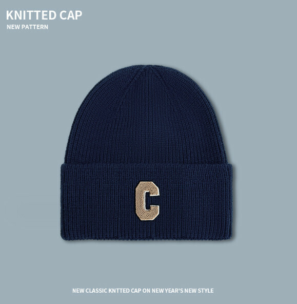 Popular letter C versatile knitted hat (A-480 navy blue)