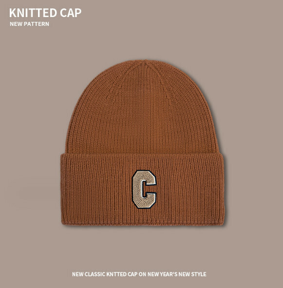 Popular letter C versatile knitted hat (A-480 brown)
