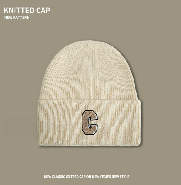 Popular letter C versatile knitted hat (A-480 beige)