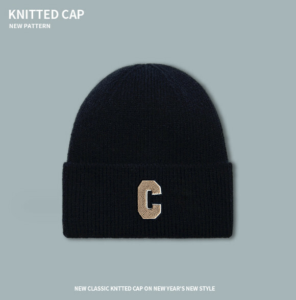 Popular letter C versatile knitted hat (A-480 black)