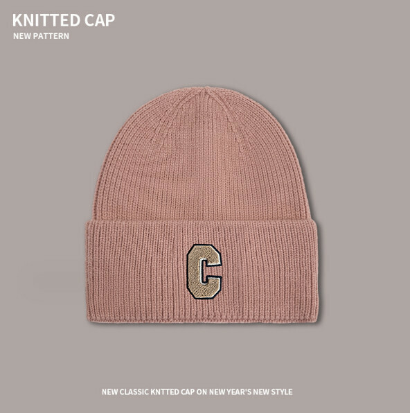 Popular letter C versatile knitted hat (A-480 pink)
