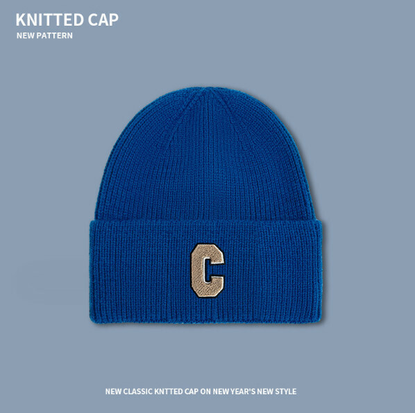 Popular letter C versatile knitted hat (A-480 royal blue)