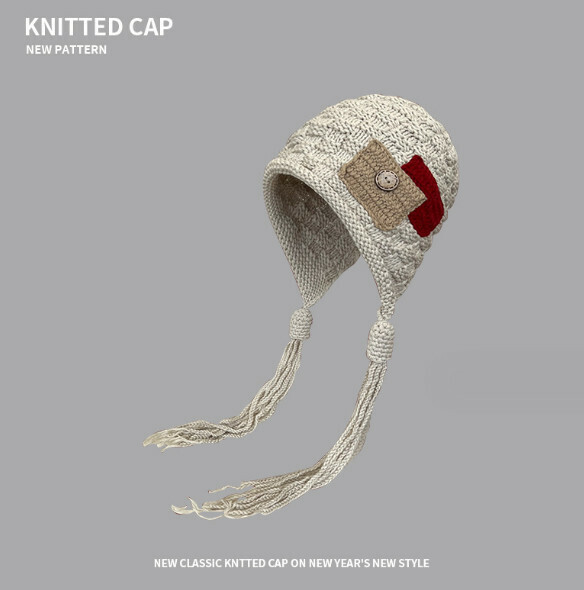Popular warm and ear-protecting retro knitted hat (G110CHT beige)