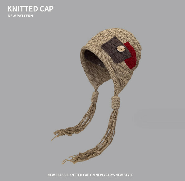 Popular warm and ear-protecting retro knitted hat (G110CHT khaki)