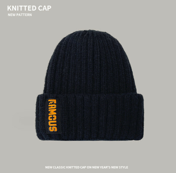 Popular warm and ear-protecting cloth-labeled knitted hat (A-467 black)