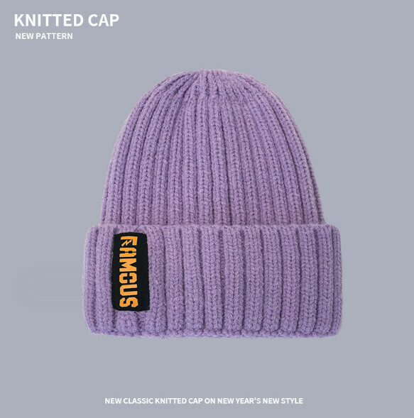 Popular warm and ear-protecting cloth-labeled knitted hat (A-467 purple)