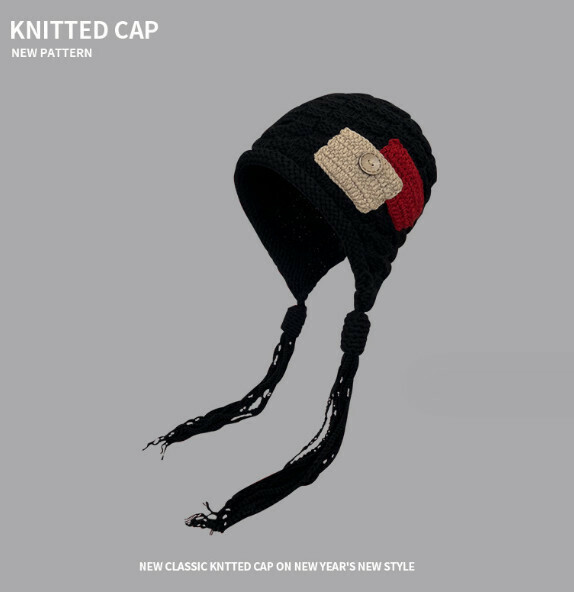 Popular warm and ear-protecting retro knitted hat (G110CHT black)