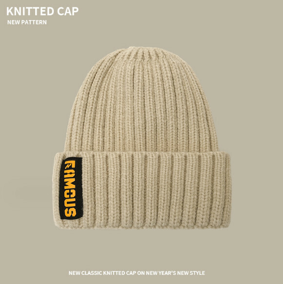 Hot style warm ear protection cloth label knitted hat (A-467 beige)