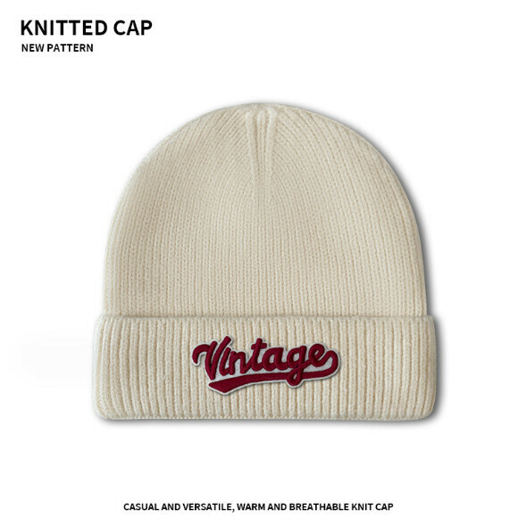 Popular letter embroidered Baotou knitted hat (A-486 beige)