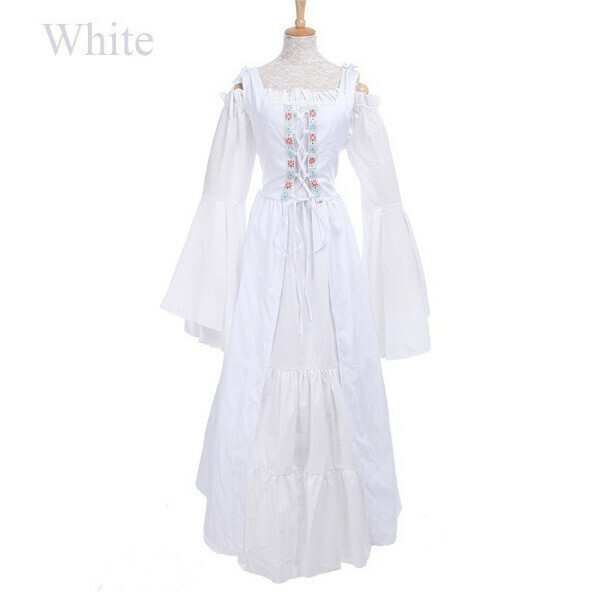 New retro dress performance costume [S-5XL] [White] (contact customer service after placing the order to confirm the delivery size)