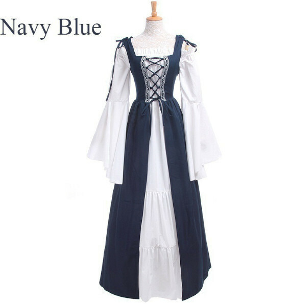 New retro dress performance costume [S-5XL] [Dark Blue] (contact customer service after placing the order to confirm the delivery size)