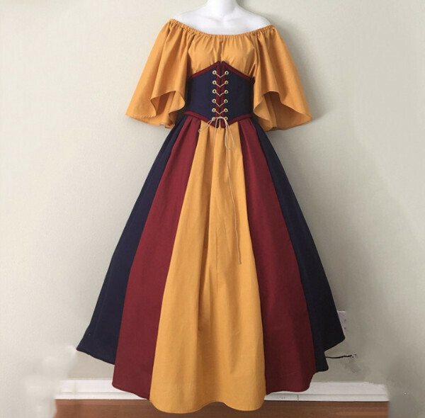 New retro dress performance costume [S-4XL] [yellow] (contact customer service after placing the order to confirm the delivery size)