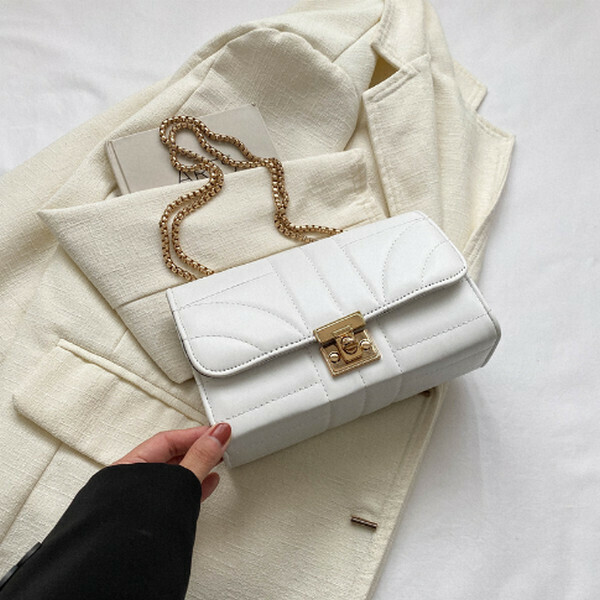 New chain armpit bag, versatile small square bag [white]