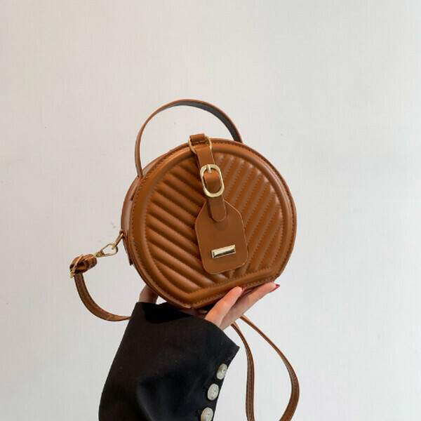 New versatile shoulder crossbody bag small round bag [brown]