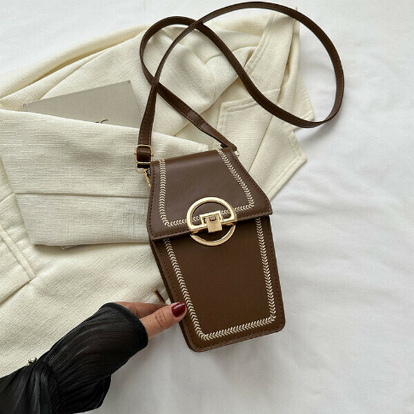 New Mini Lock Small Bag Versatile Crossbody Mobile Phone Bag [Coffee Color]