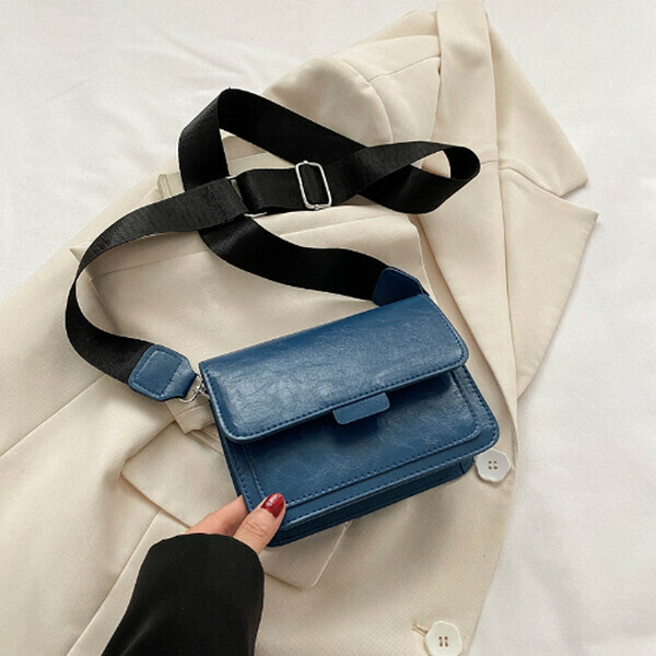 New casual wide shoulder strap small square bag retro single shoulder crossbody bag [blue]