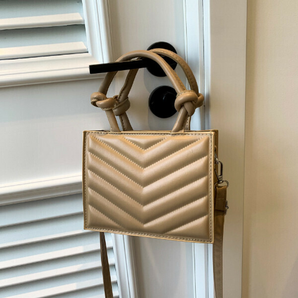 New solid color knotted handbag shoulder crossbody bag [khaki]