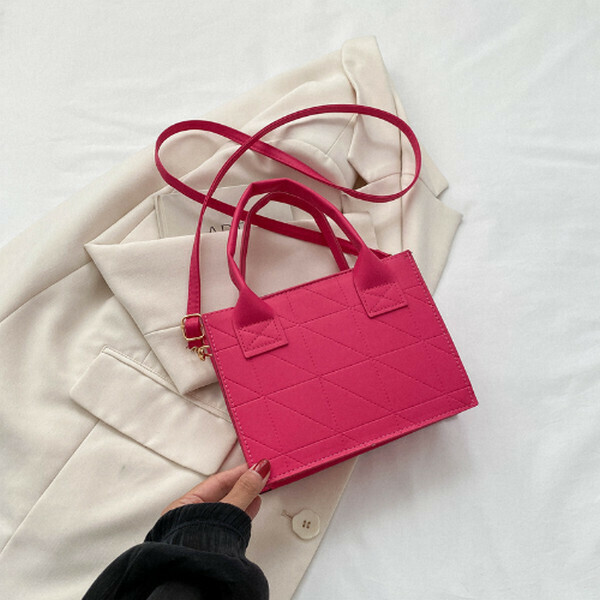 新款百搭純色手提包斜挎小方包【玫粉色】