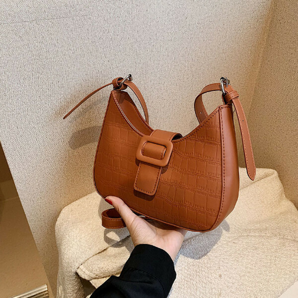 New versatile solid color single shoulder crossbody bag [brown]