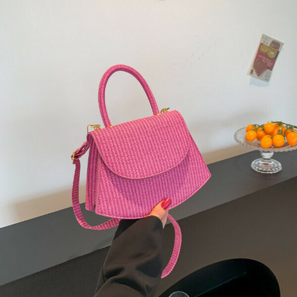 New versatile solid color handbag shoulder crossbody bag [rose red]