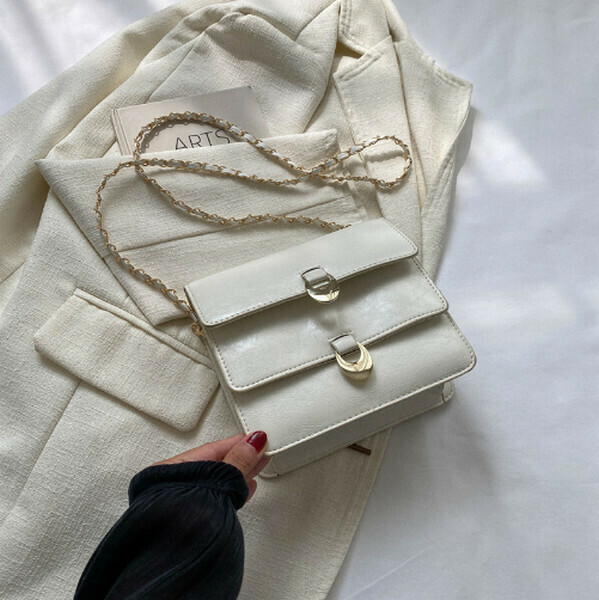 New retro solid color crossbody small square bag [white]