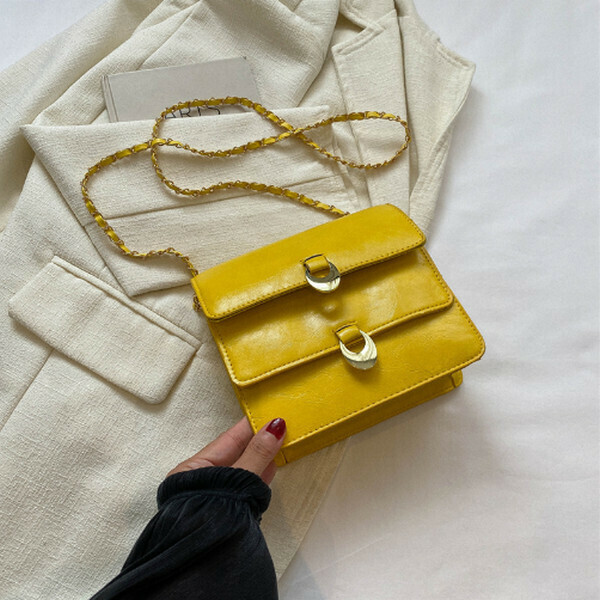 New retro solid color crossbody small square bag [yellow]