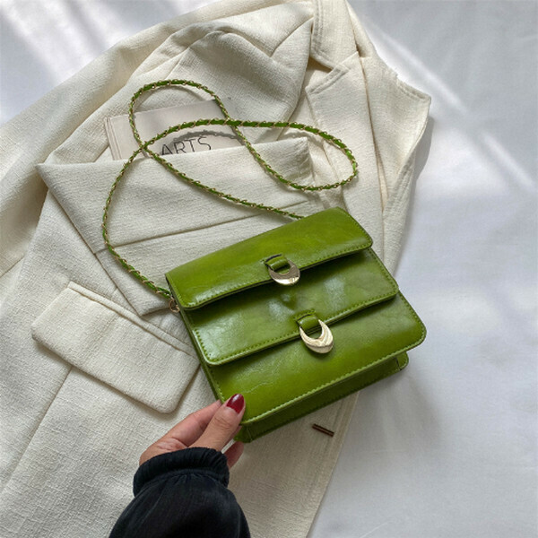 New retro solid color crossbody small square bag [green]